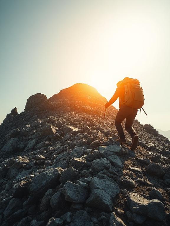 A man climbing a mountain top